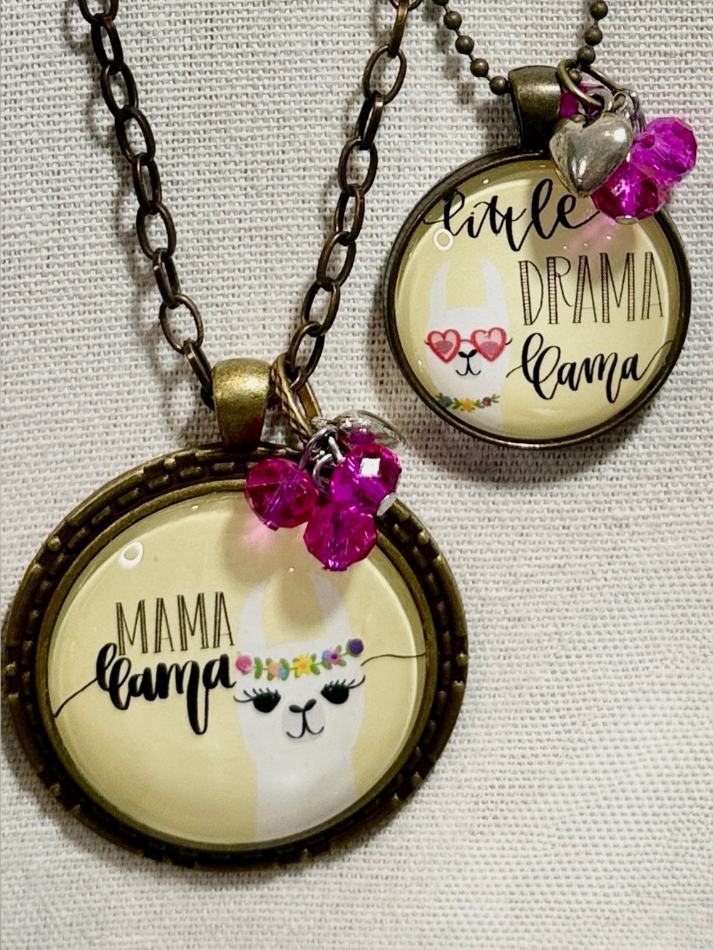 Plunder Antique Bronze Drama Llama Pendant Mother Daughter Pendant Set.  Plus